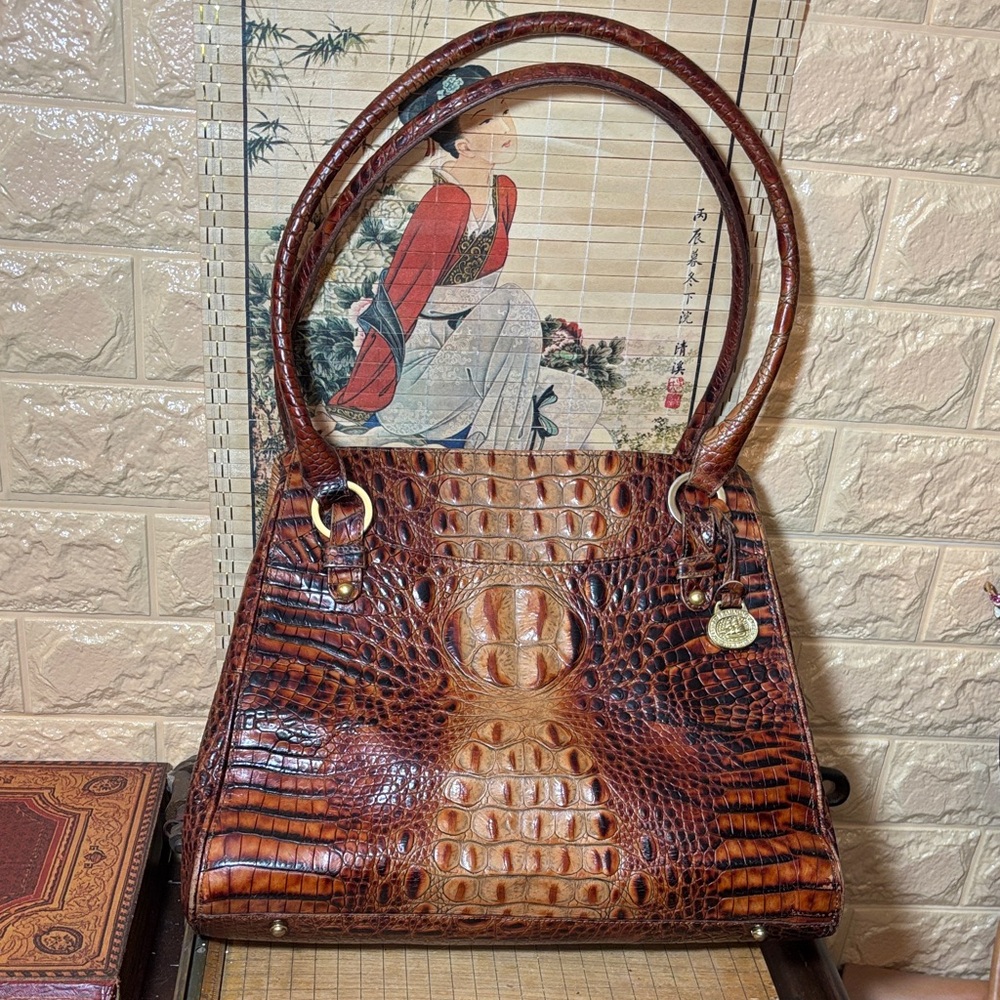 Brahmin Melbourne Pecan or Toasted Almond Crocodile Embossed Shoulder Bag VGVC